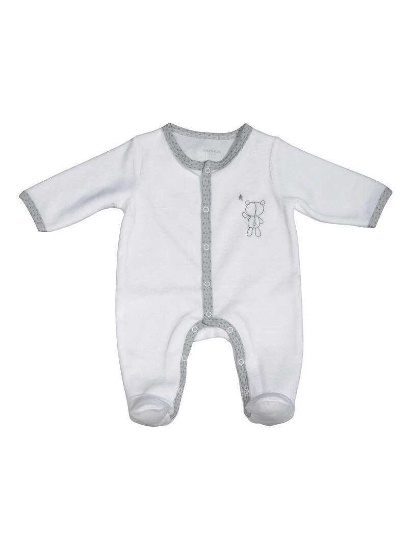 Pyjama bébé en velours à manches longues SAUTHON Blanc Gris anthracite