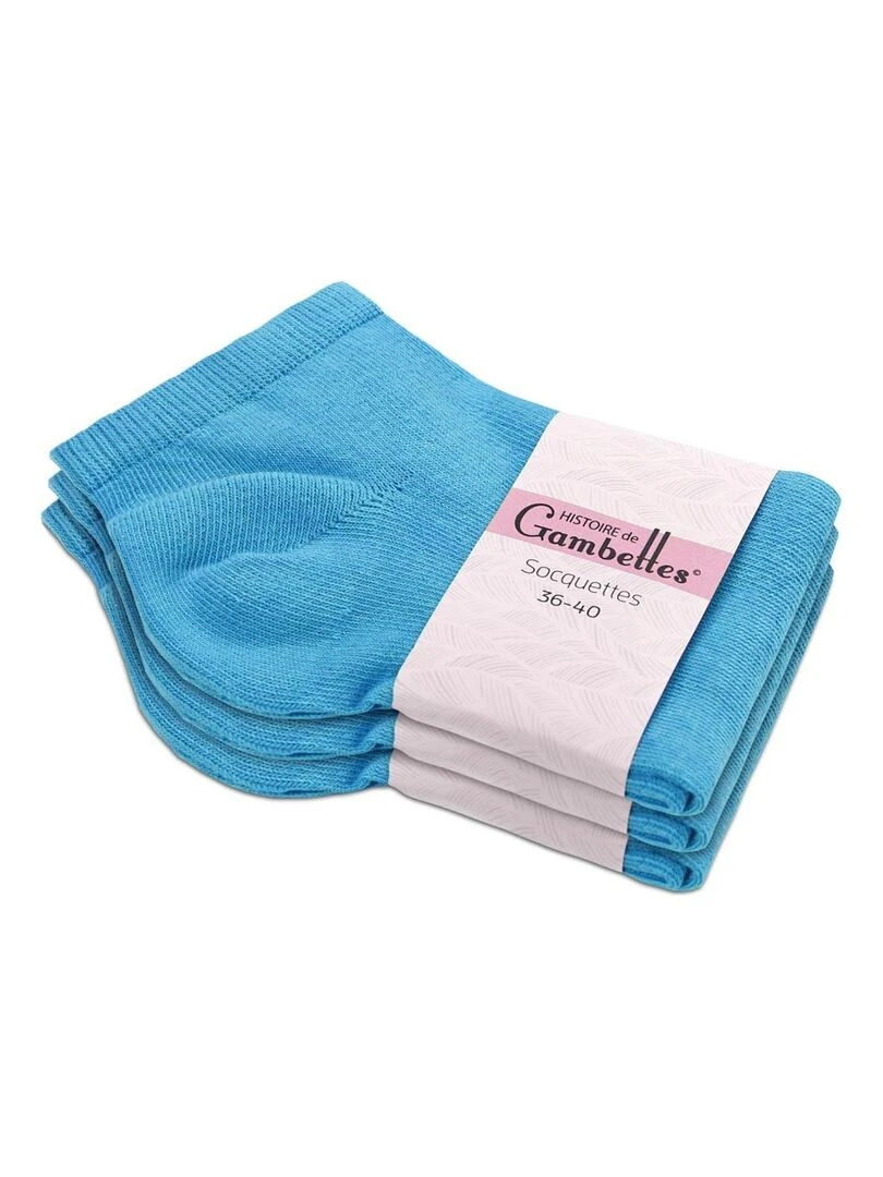 Socquettes Coton Prémium Lot 3 Paires Fabrication UE Bleu ciel