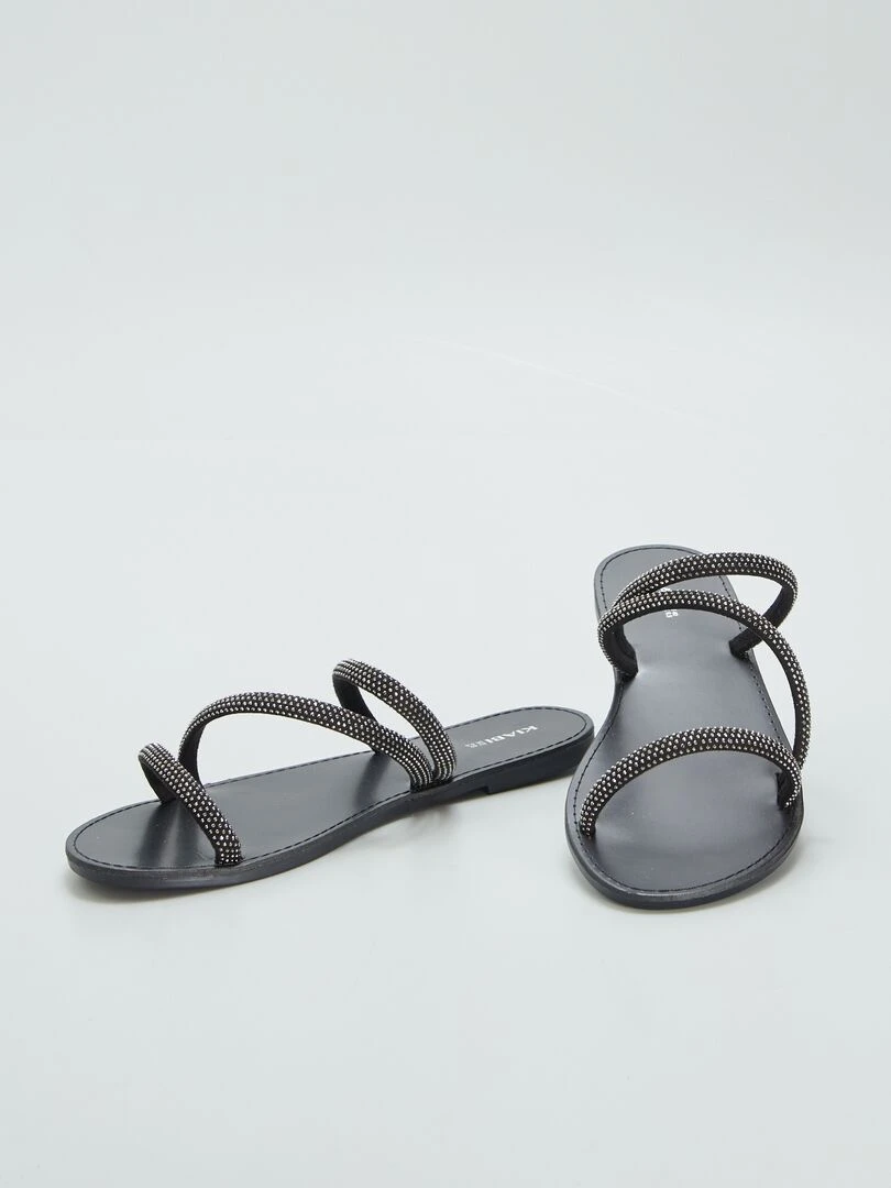 Mules avec brides à strass   Noir