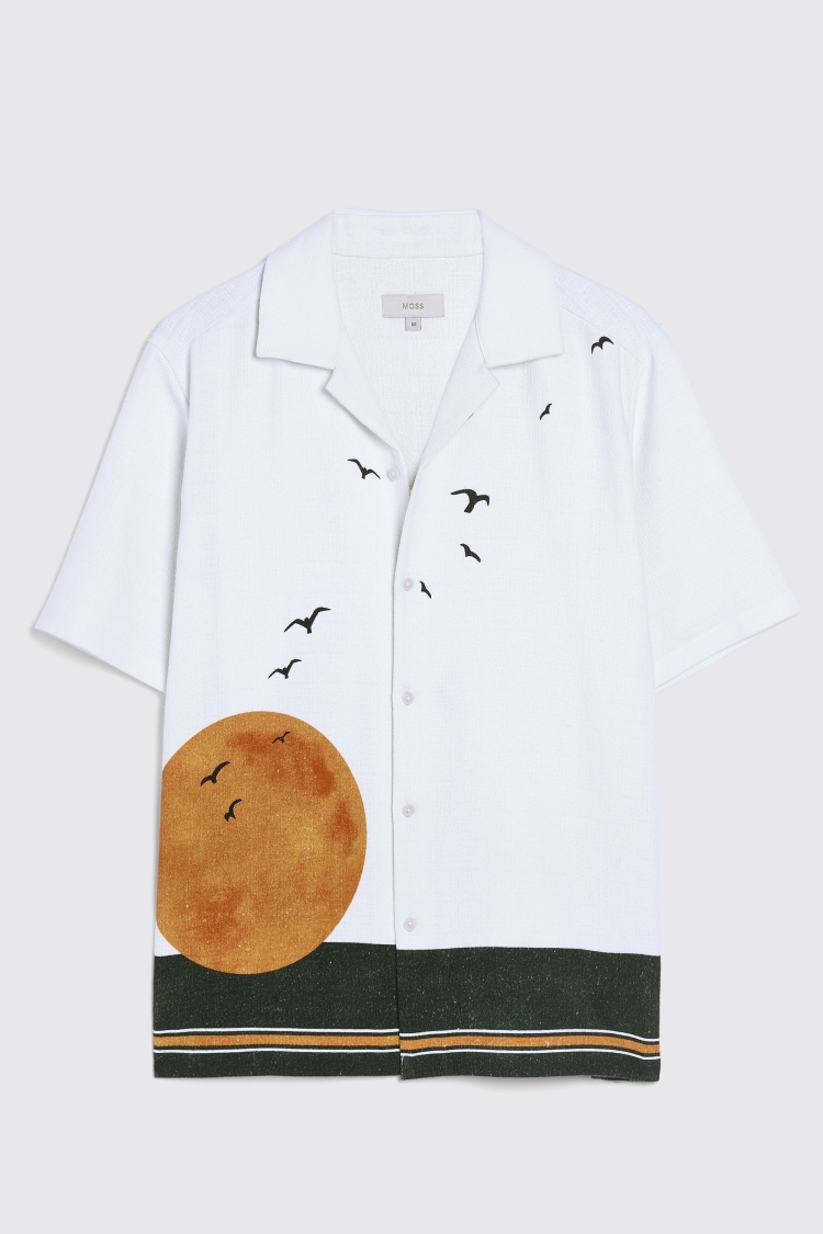 Off white and Green Sun Print Cuban Collar Shirt   Buy Online at Moss