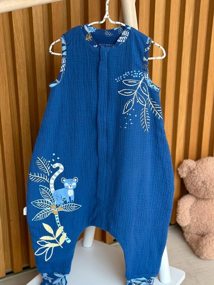 Turbulette d'été en gaze de coton avec pieds retroussables Gamboa   Bleu