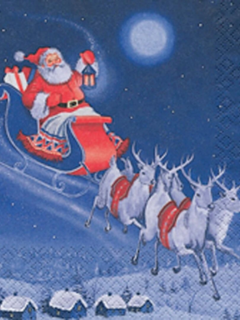 Lot de 20 serviettes papier traineau de noel Bleu