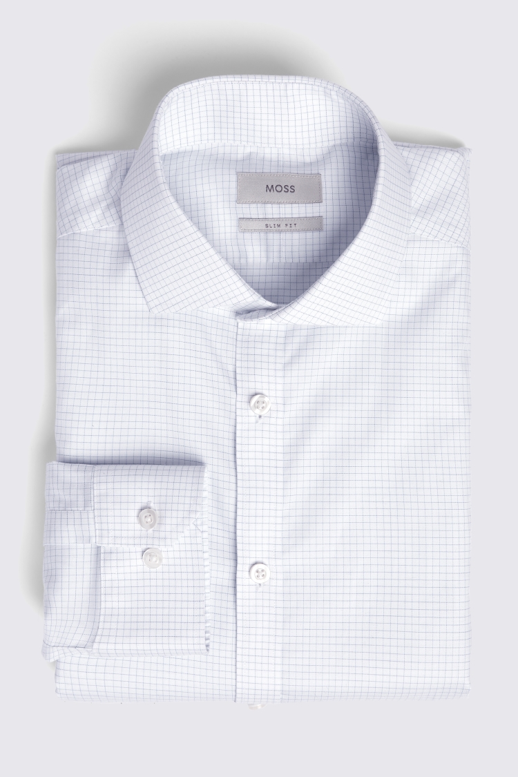 Slim Fit Light Blue Grid Check Non Iron Shirt   Buy Online at Moss