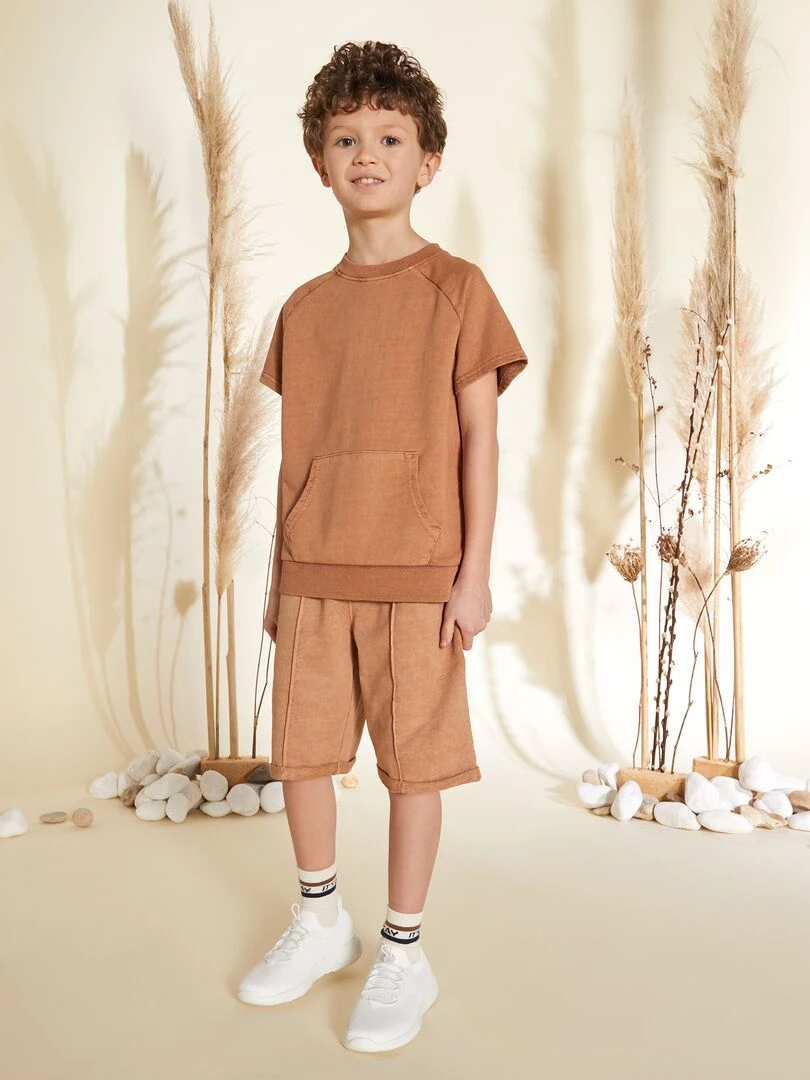 Tee shirt épais en coton avec poche kangourou Terracotta