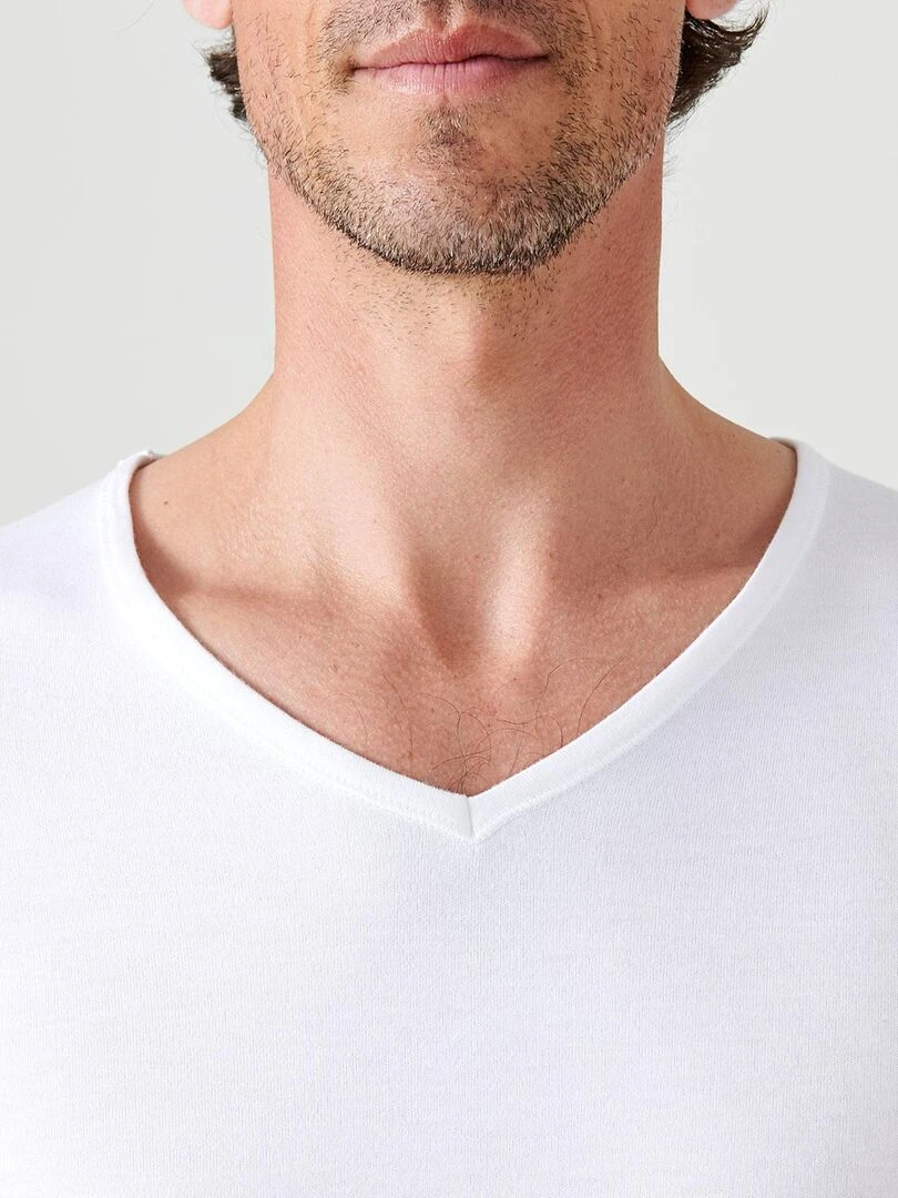 T shirt col V manches courtes maille classique Thermolactyl   Damart   Blanc