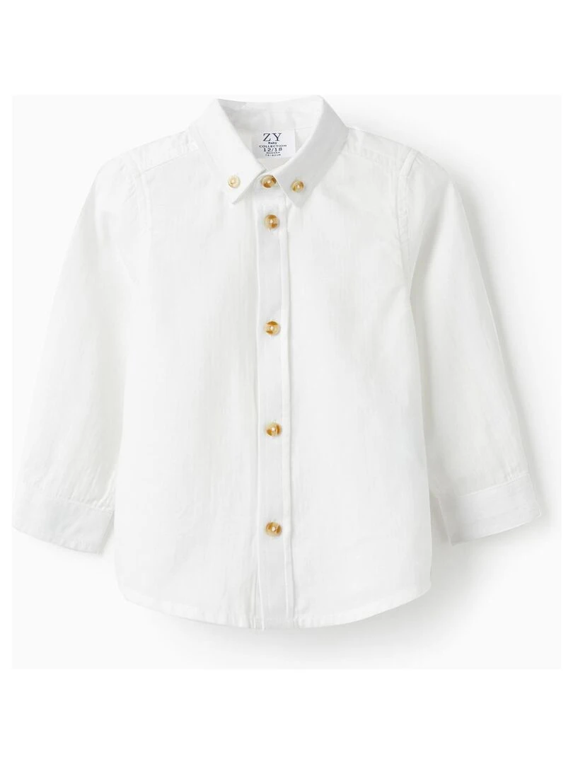 Chemise en coton pour bébé garçon manches longues SPRING BEGINS Blanc