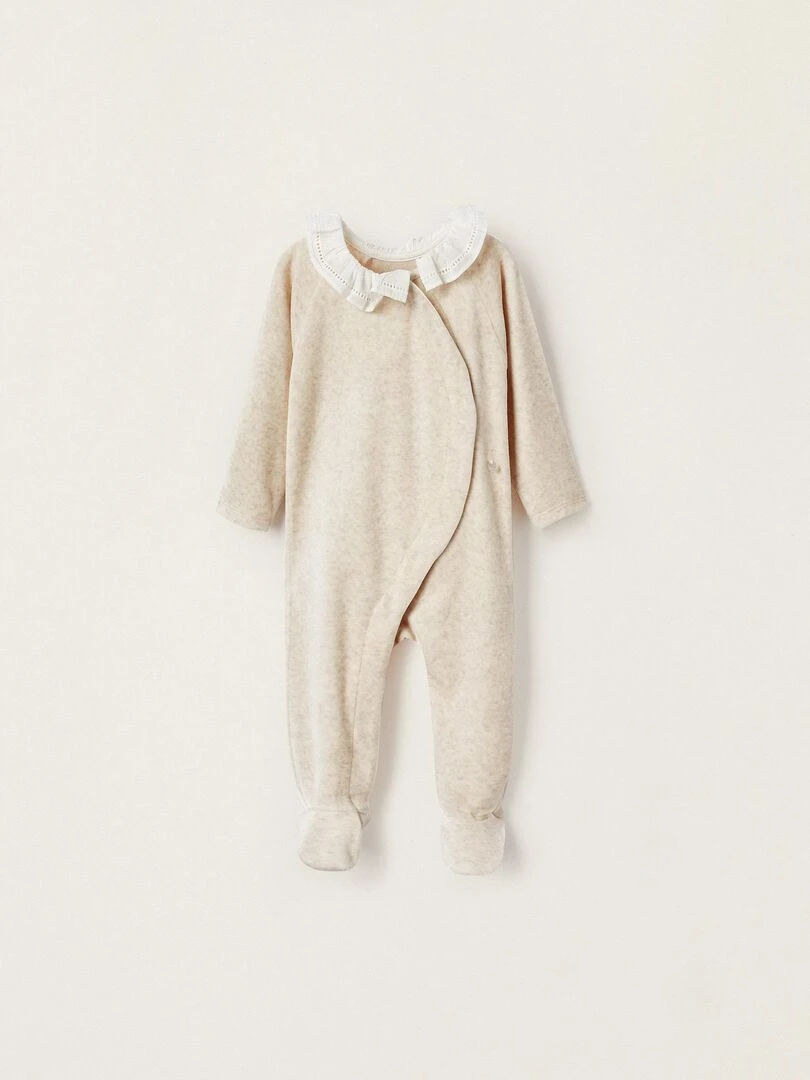 Grenouillère en velours avec volants pour bébé fille WELCOME HOME Beige clair