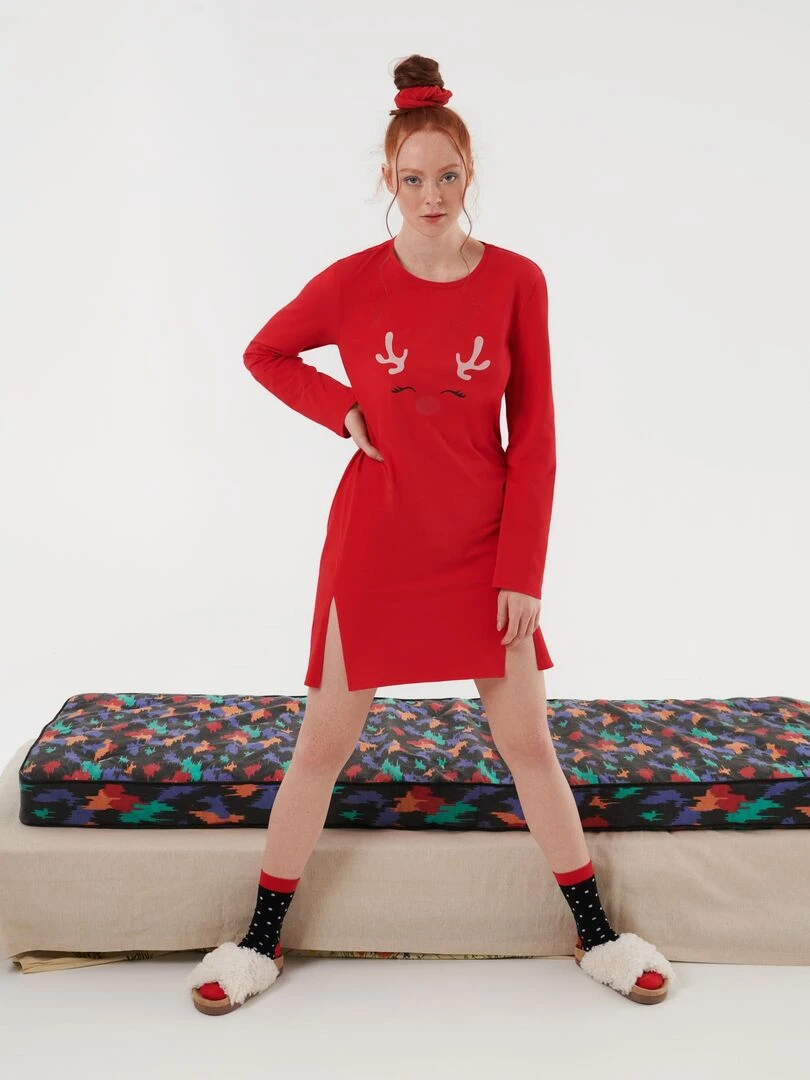 Chemise de nuit manches longues Holiday   Rouge
