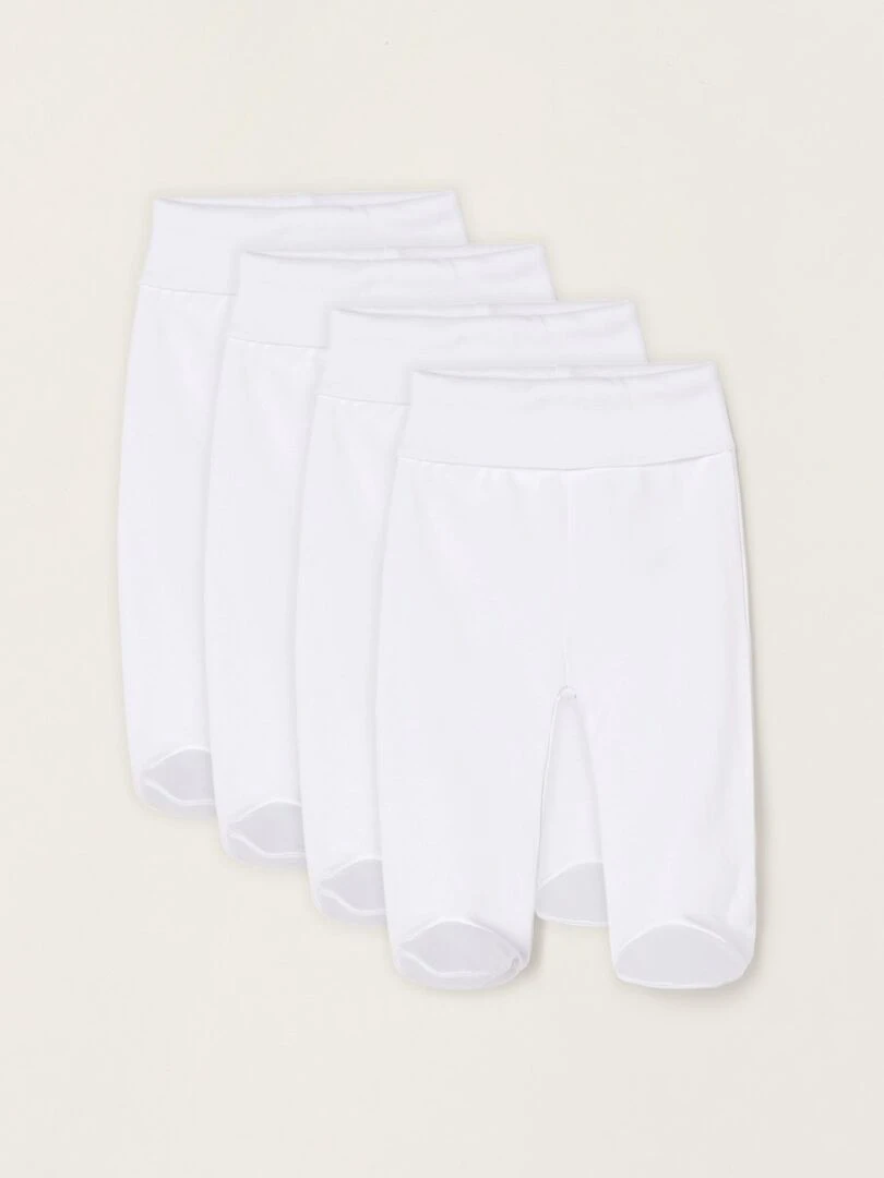 Pack 4 Pantalons avec Pieds en Coton pour Nouveau Né et Bébé 'Extra Confortable' ESSENTIALS LINE Blanc