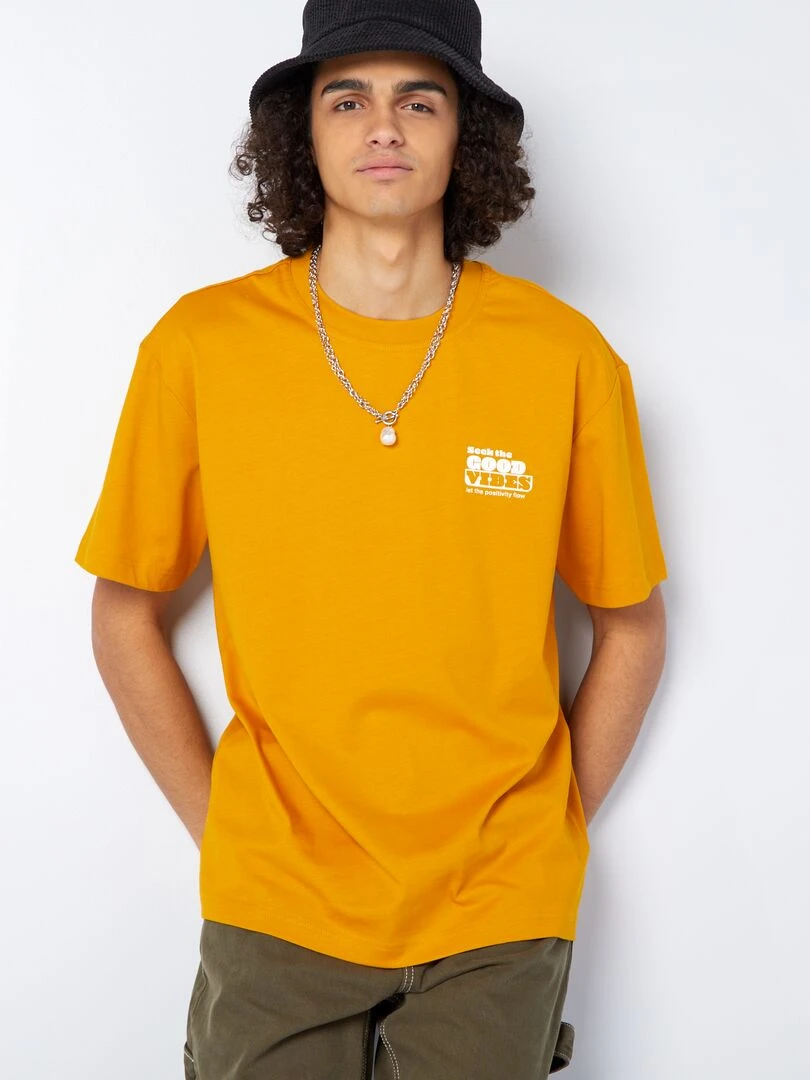 T shirt en coton à imprimé devant   Jaune