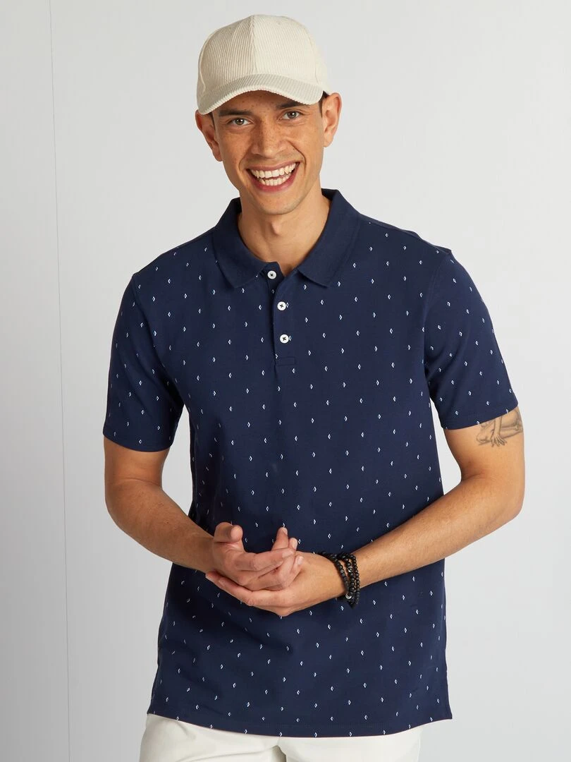 Polo imprimé en piqué de coton Bleu marine