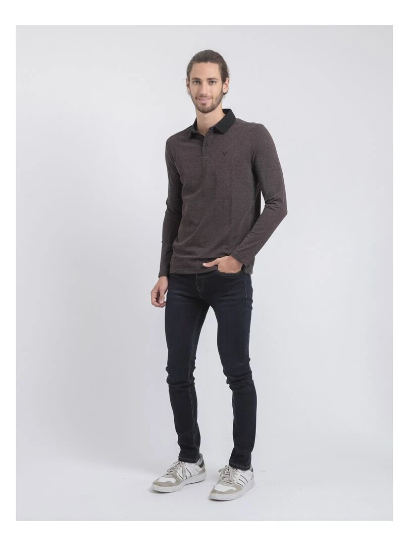 Polo manches longues pur coton PRALONG   Noir