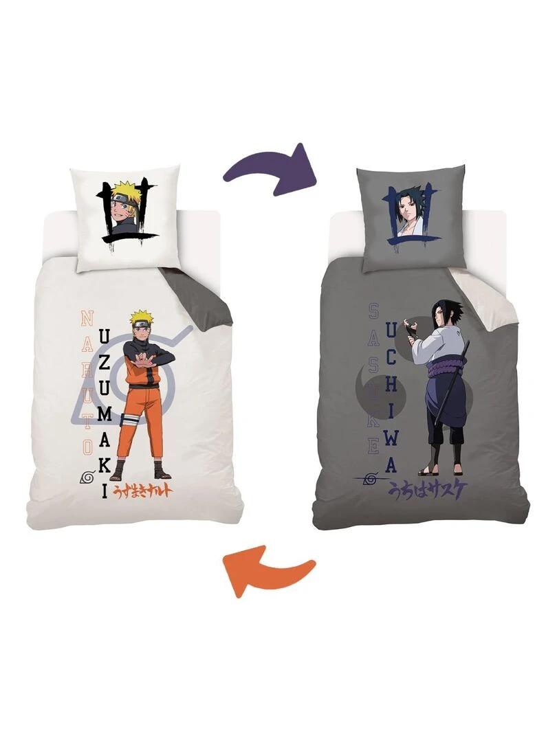 Housse de couette Naruto Shippuden Naruto & Sasuke 140x200 cm 100% Coton Ecru