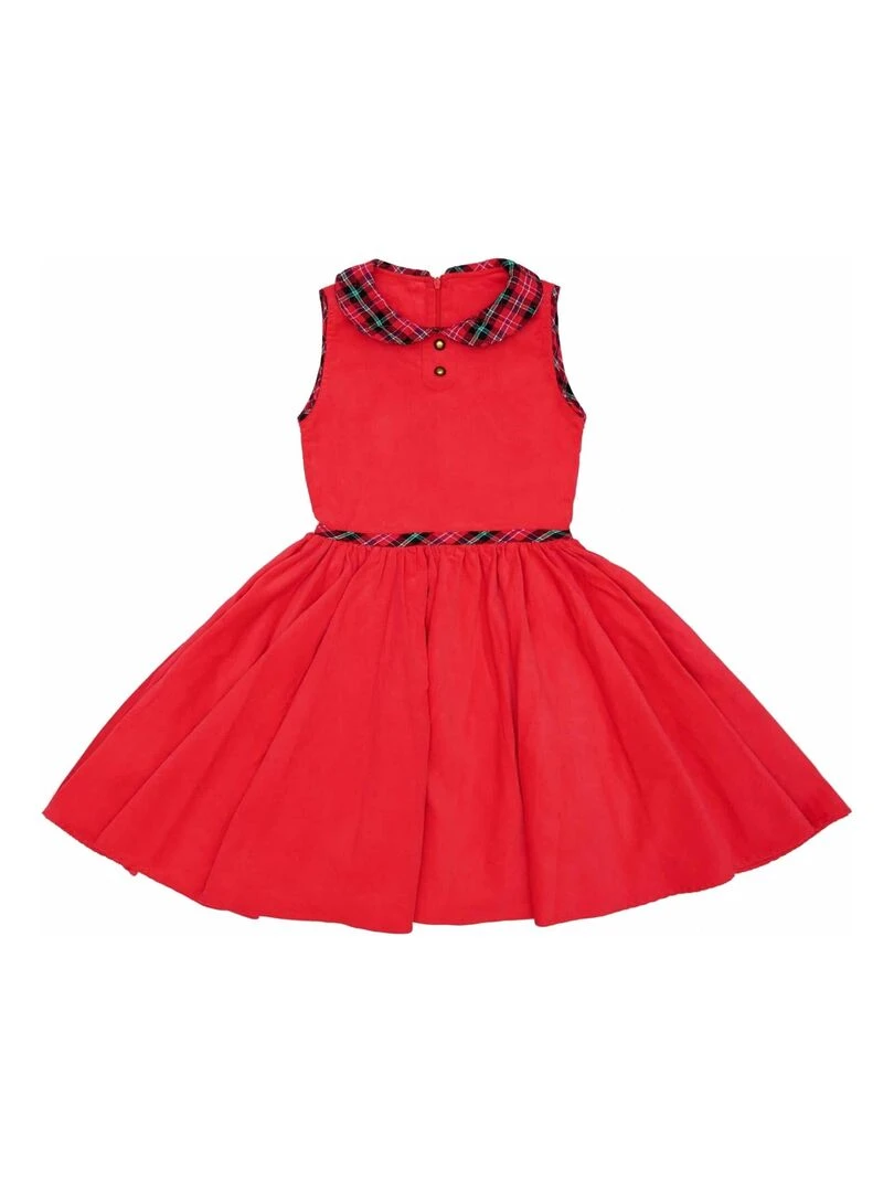 Robe de Noël Fille  Velours Rouge Col Claudine en Tartan  HEPBURN   'LA FAUTE A VOLTAIRE'   Rouge