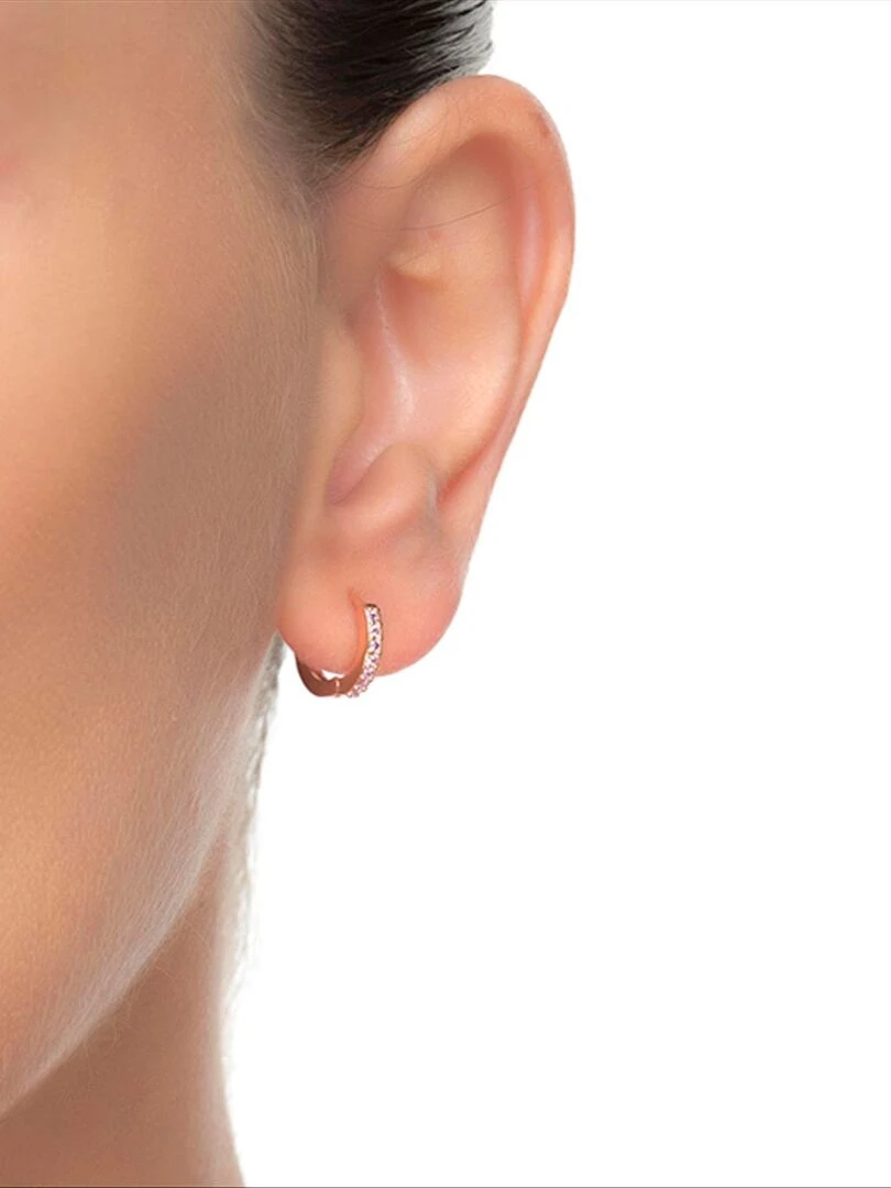 Boucles d'oreilles Leofcar Créoles en argent 925  zircon cubique améthyste et plaqué or rose 18 ct.   Rose