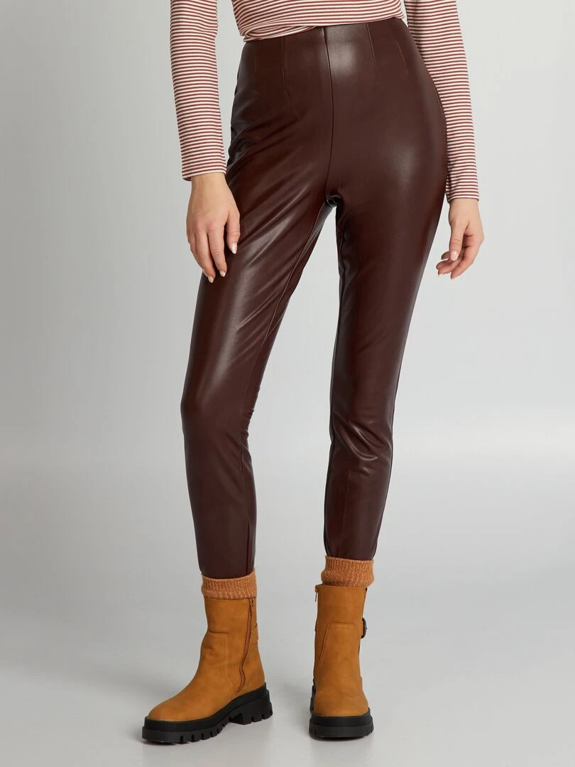 Legging en simili taille haute Bordeaux