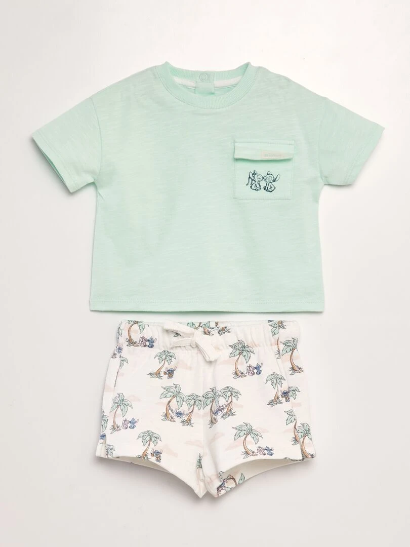 Ensemble t shirt + short 'Stitch' 2 pièces Vert
