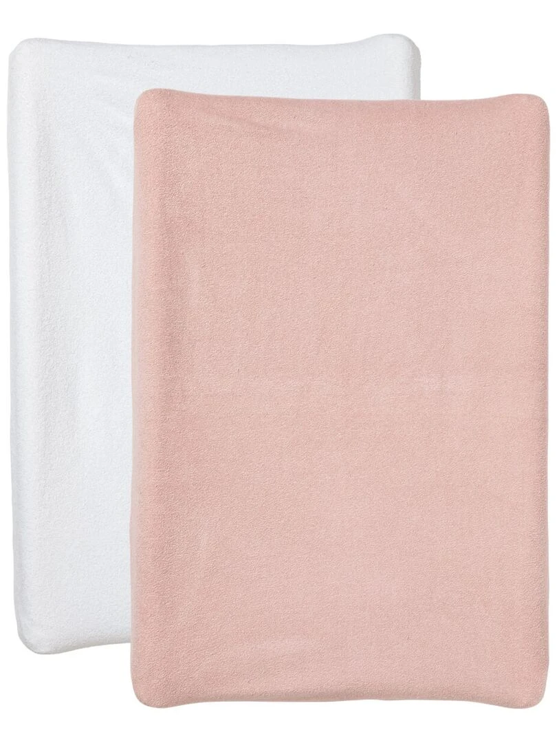Lot de 2 housses de matelas à langer en éponge 50x70 cm Blanc + Rose Rose