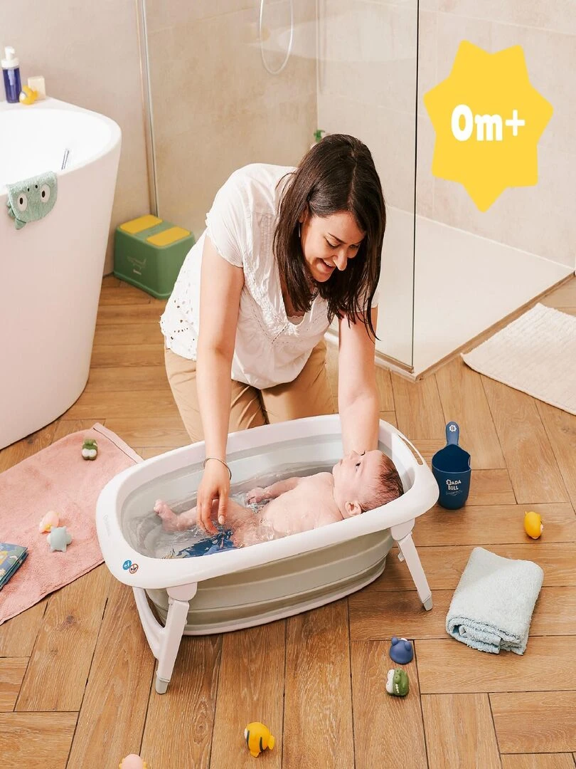 Baignoire pliable super compacte capacité 35L témoin température 'Badabulle' Bleu clair