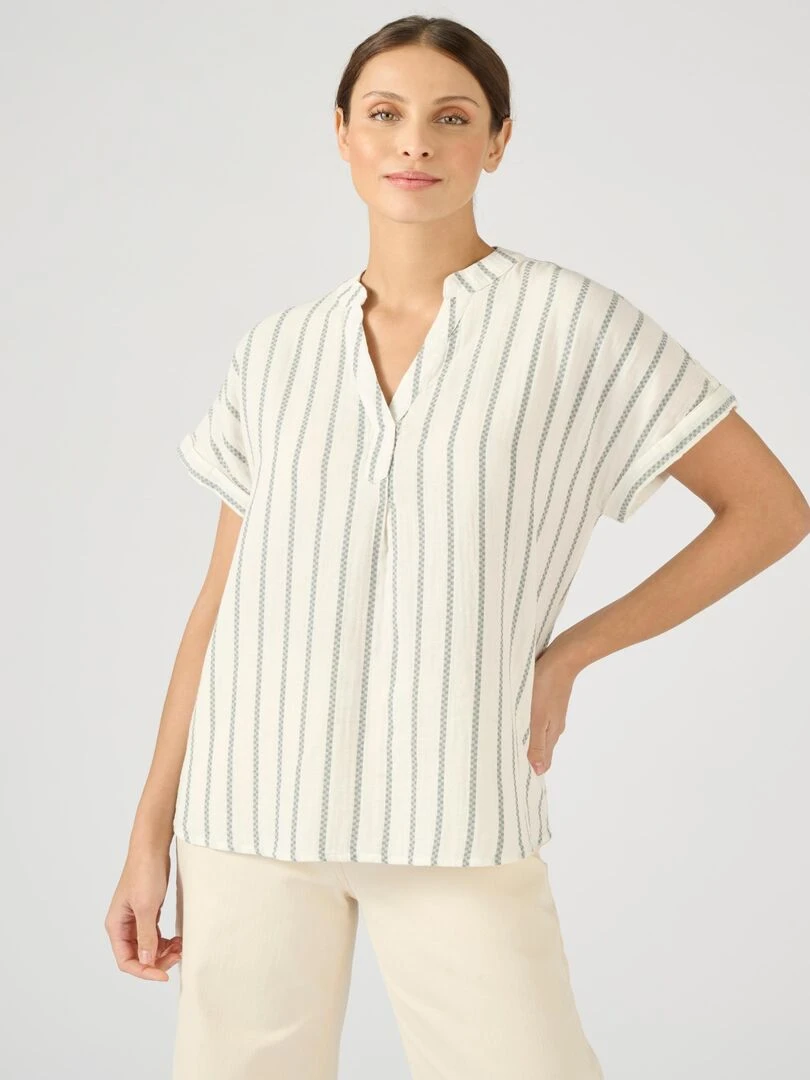 Blouse rayée gaze de coton Damart Vert
