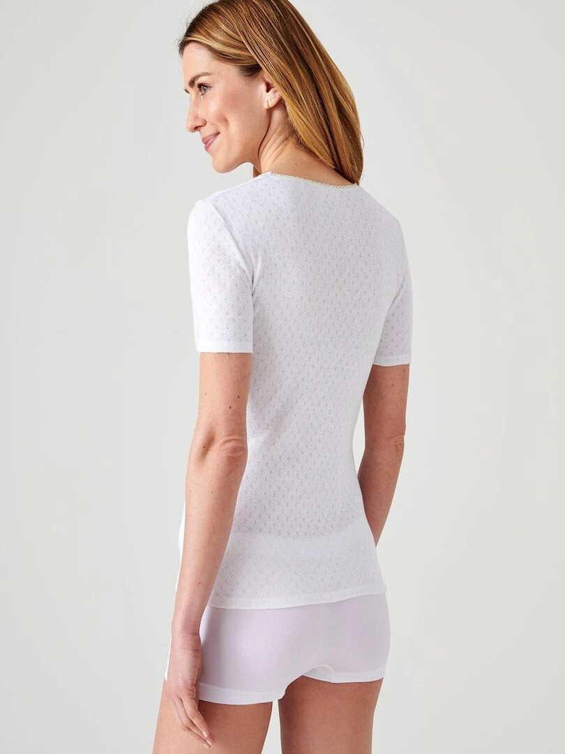 T shirt manches courtes  maille ajourée Thermolactyl   Damart   Blanc