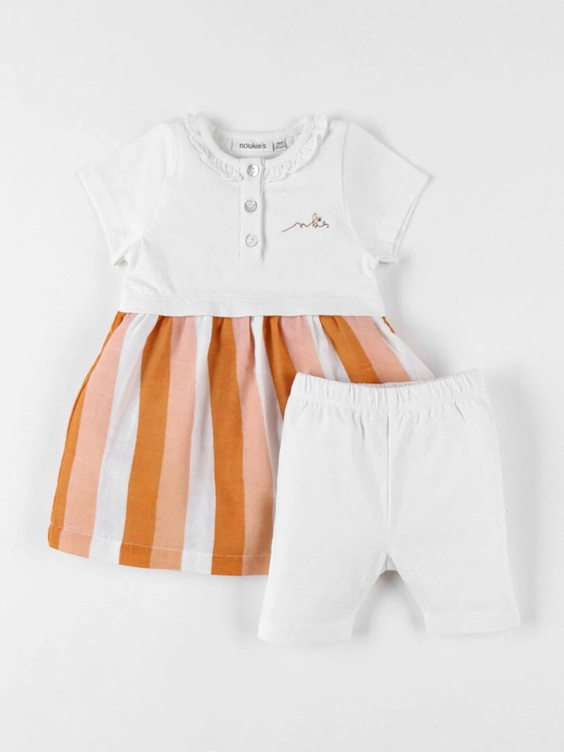 Set robe rayée + legging  écru/moutarde/rose   Noukie's   Orange