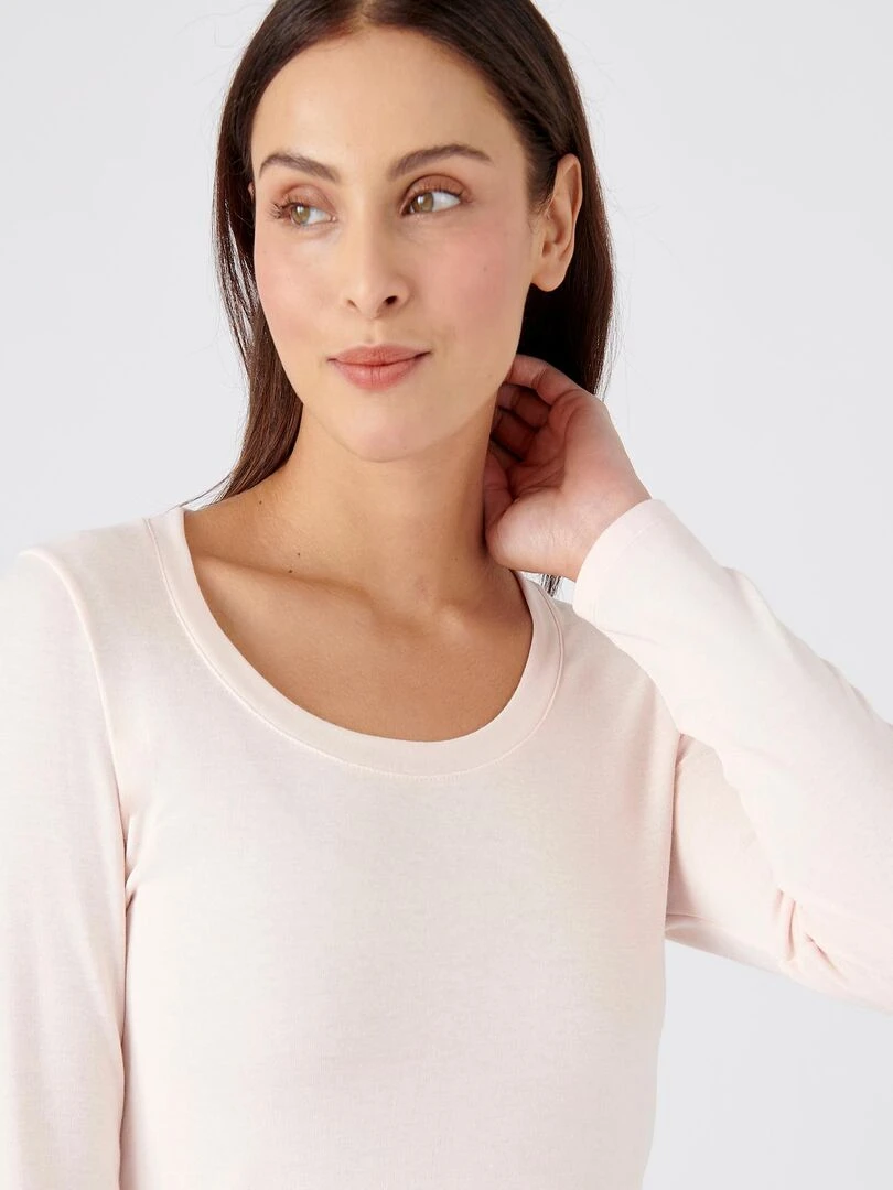 T shirt fine côte Thermolactyl Sensitive encolure dégagée Damart Rose pâle