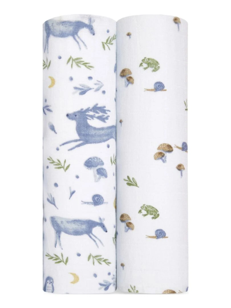 Lot de 2 maxi langes en coton bio Outdoors (120 x 120 cm) Bleu