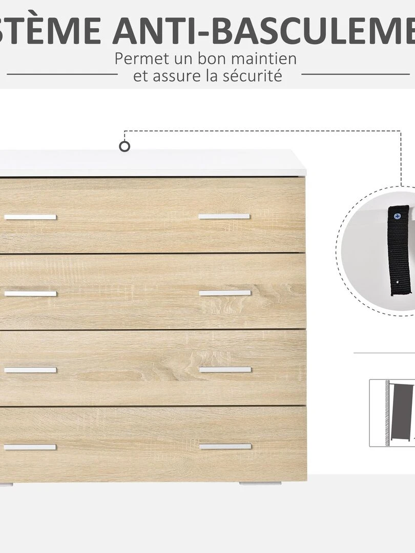 Commode de rangement 4 tiroirs 76 x 35 x 72 cm blanc et couleur bois   Blanc