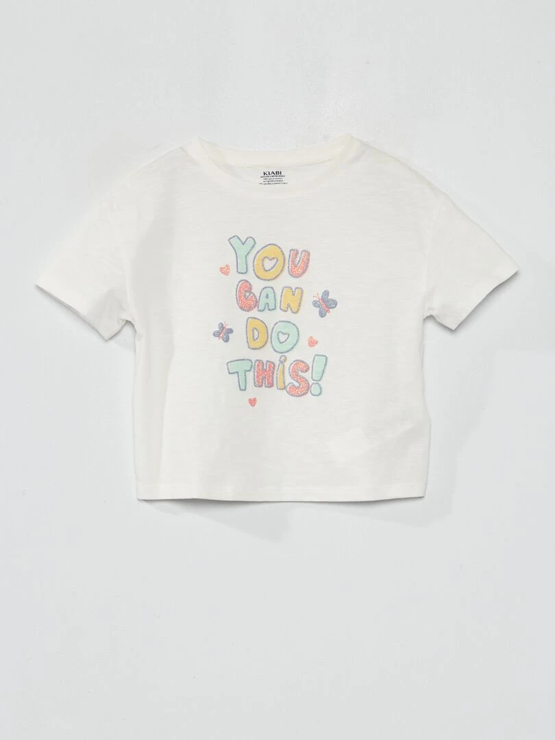 T shirt fantaisie à col rond Blanc