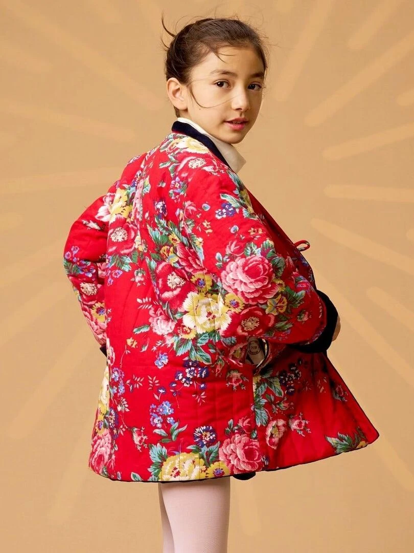 Veste Chinoise Fille Velours Bleu Marine Réversible Fleurie Rouge KIM 'LA FAUTE A VOLTAIRE' Bleu marine