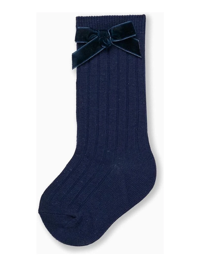 Chaussettes hautes avec nœud pour bébé fille NOËL Bleu foncé