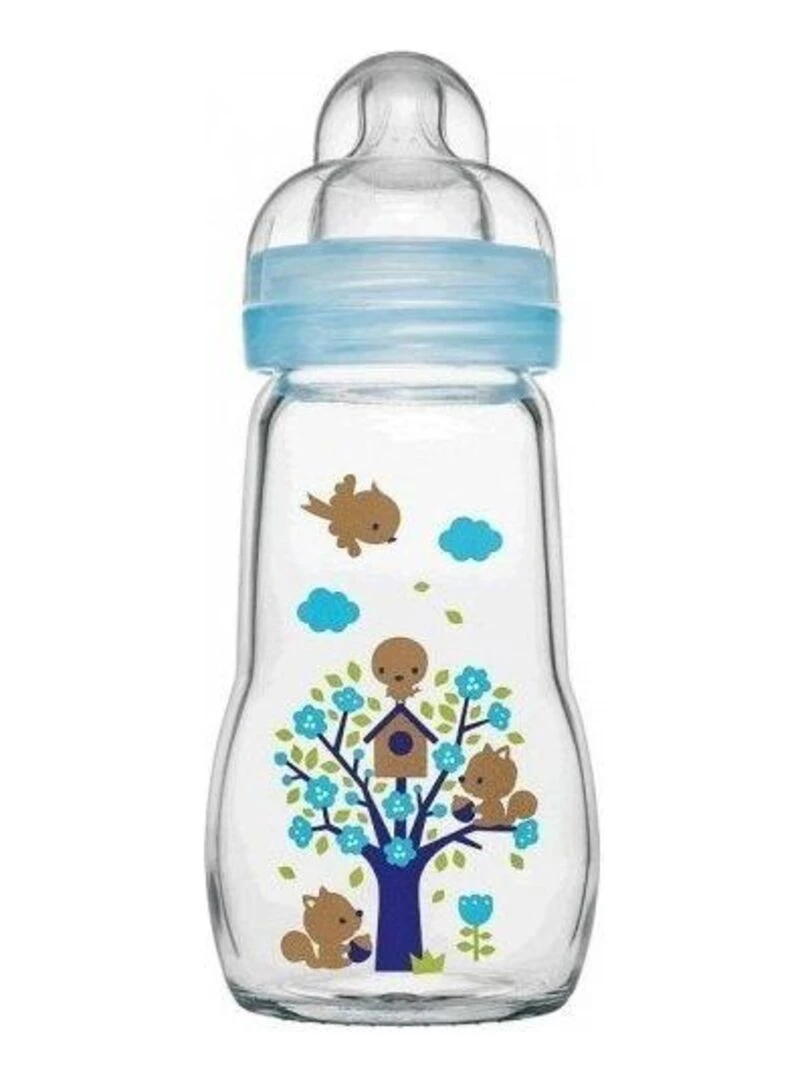 Biberon En Verre 260 Ml Bleu Tétine Débit 2 Mam Bleu