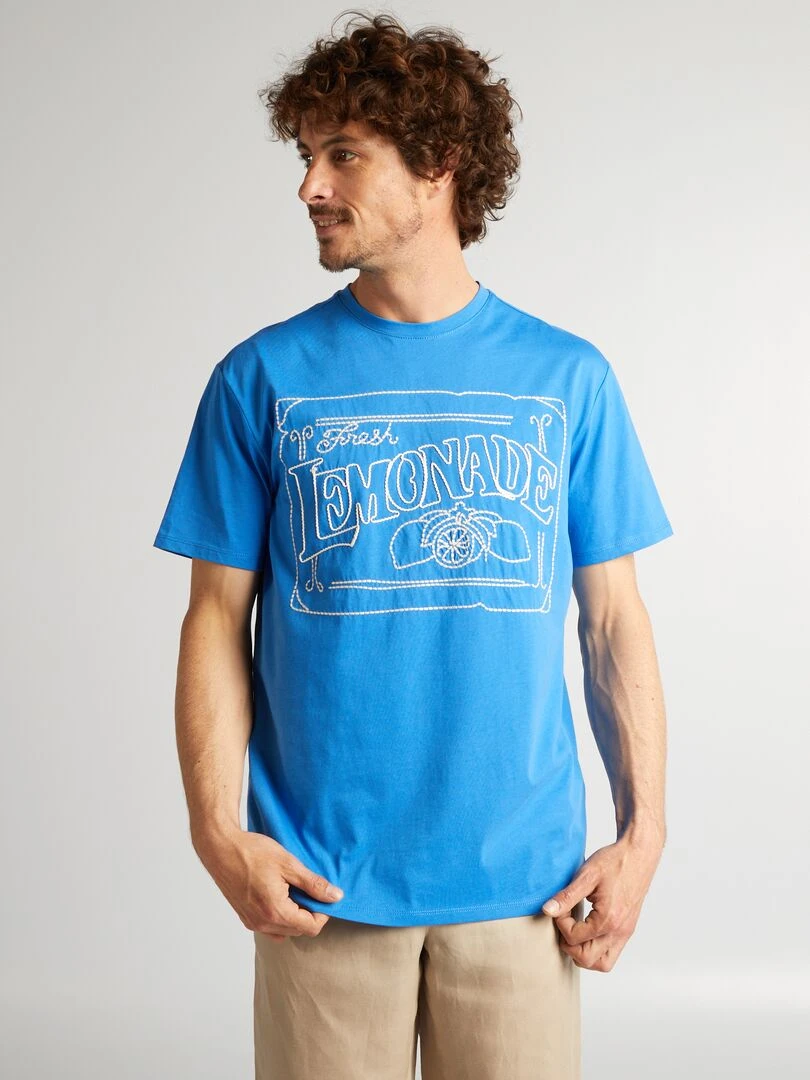 T shirt en coton avec broderie Bleu