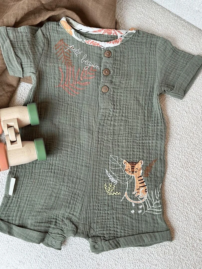 Combishort bébé en gaze de coton Dumbea   Kaki