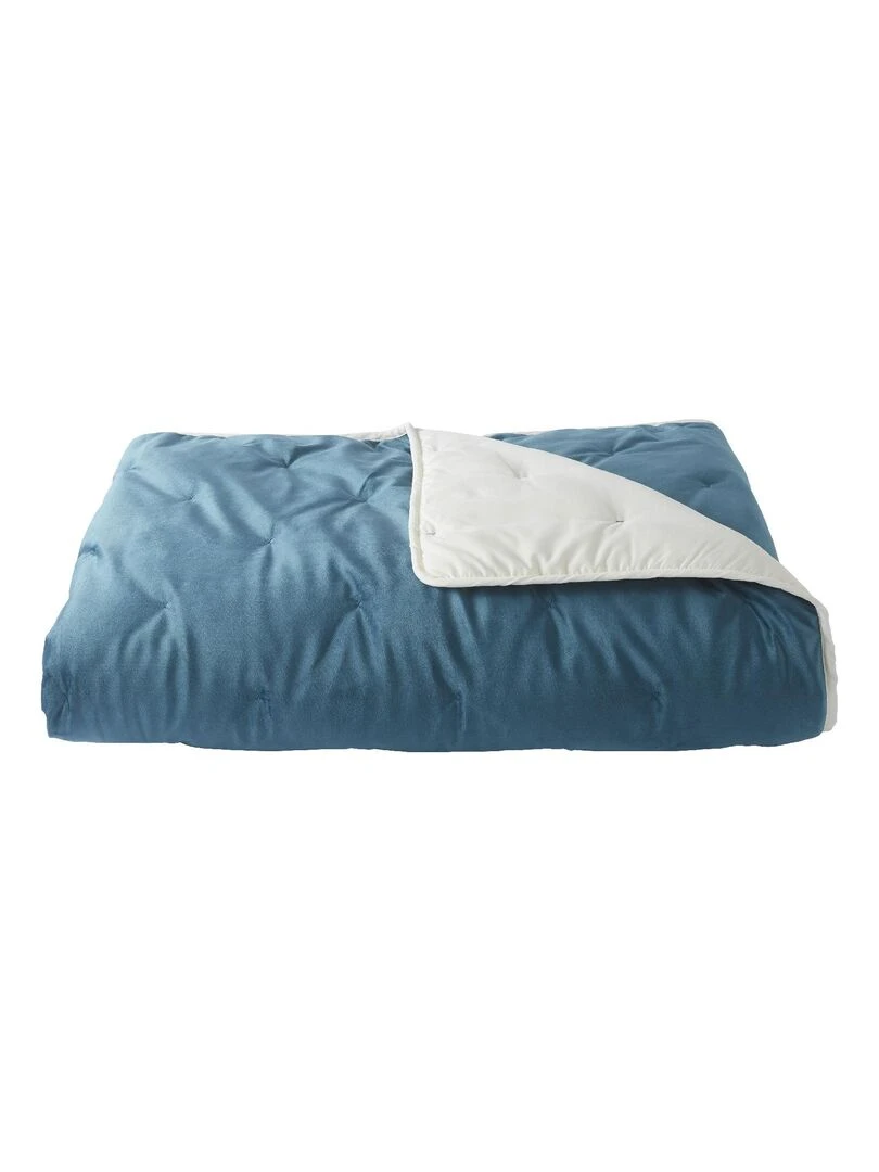Jeté de lit réversible en velours et microfibre Bleu canard