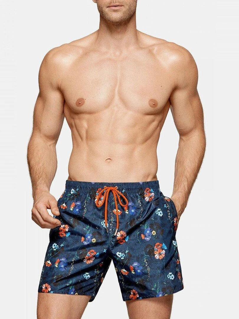 Maillot de bain short imprimé fleuri Aruba Bleu