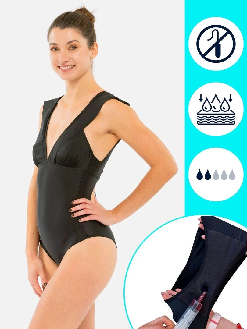 Maillot de bain Menstruel dos à lacet   flux léger   Sya   Noir