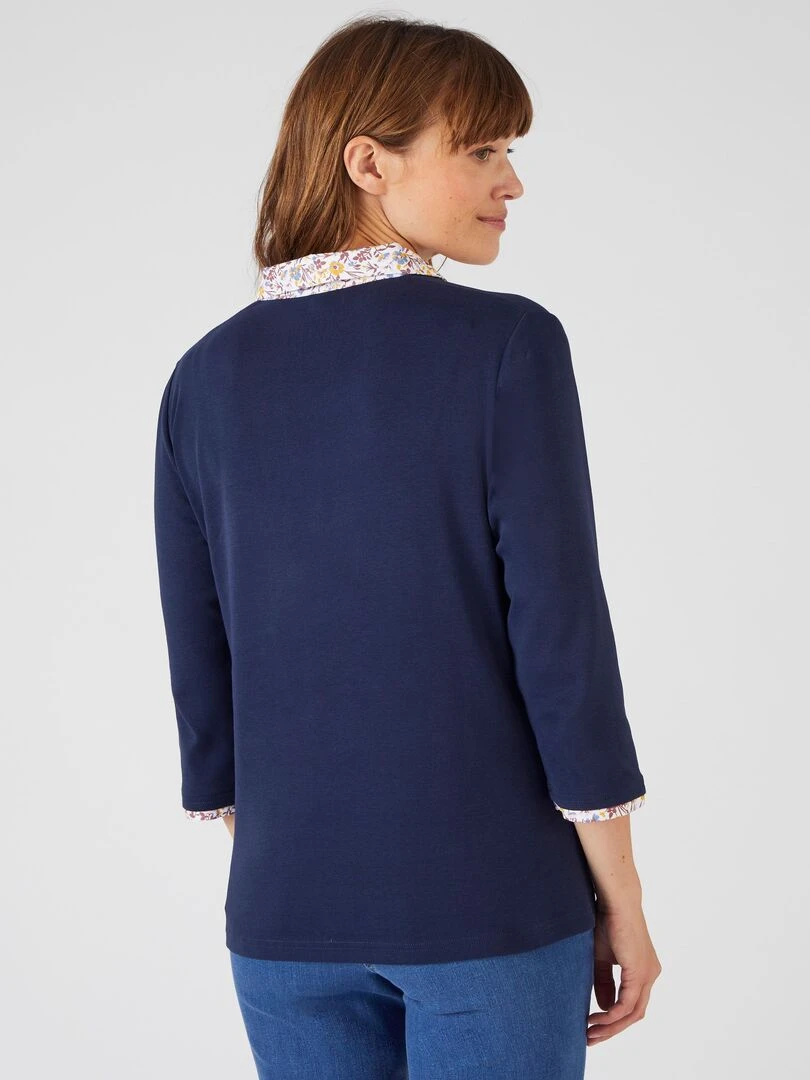 Tee shirt effet 2 en 1 coton biologique   Damart   Bleu marine