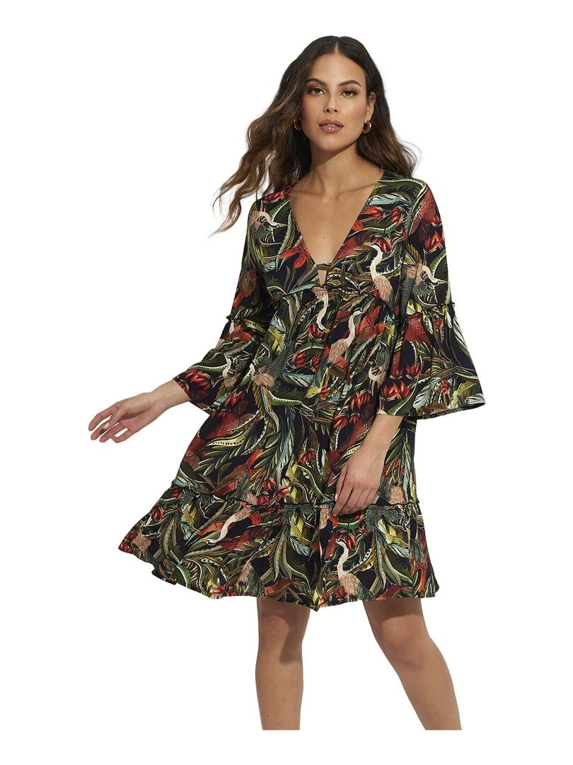 Robe de plage manches trois quarts Galapagos Noir