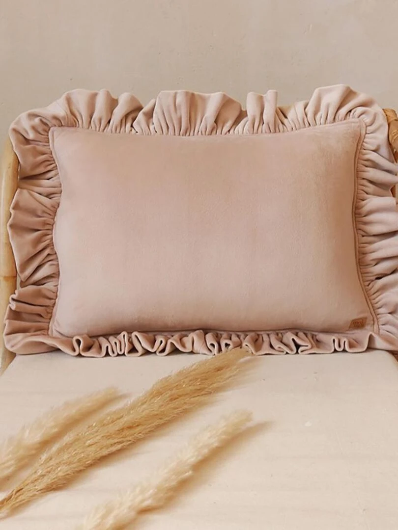 Coussin velours avec volant Beige "Latte" Beige argile