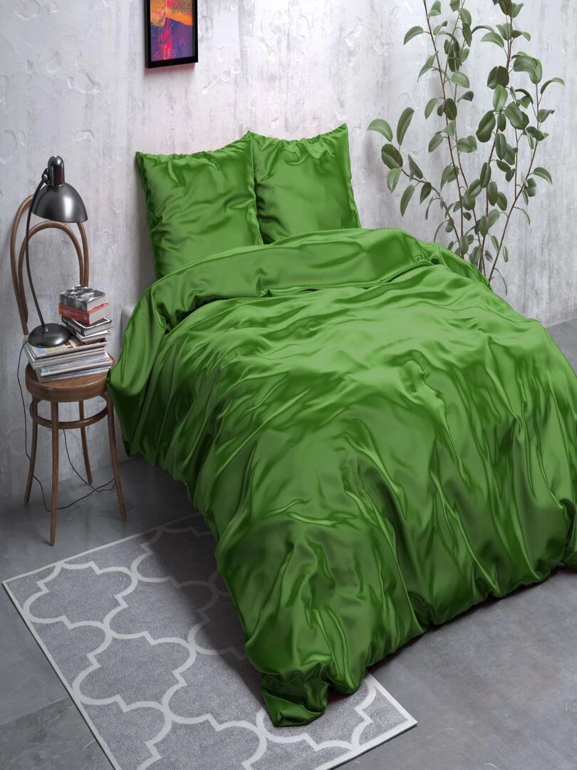 Parure de Lit Satin Vert Emeraude   Vert