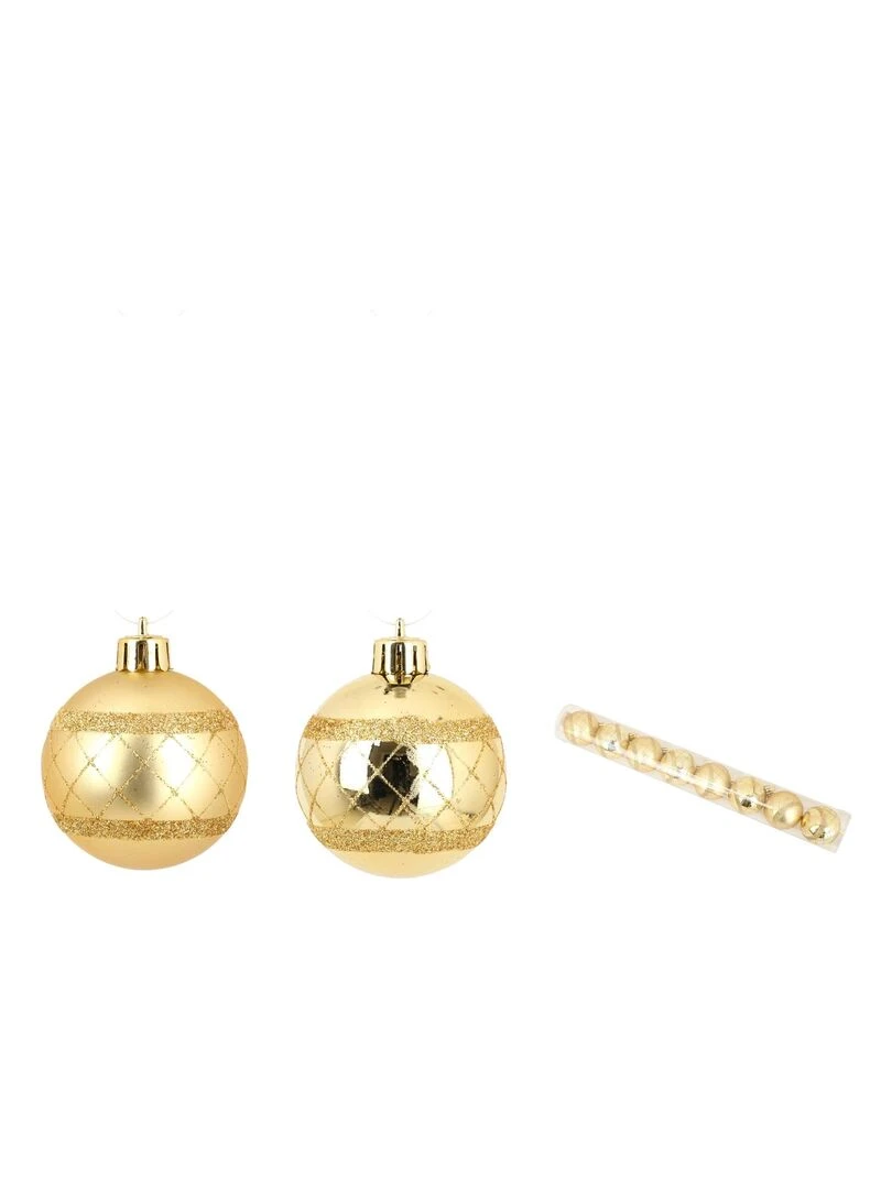 Set de 8 boules decor carreaux de noel Doré/or
