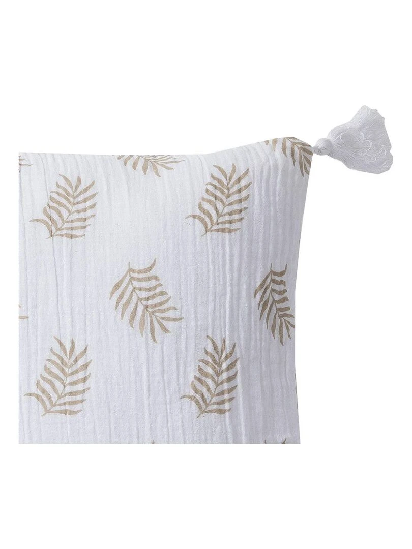 Coussin en double gaze de coton avec imprimé feuillage 'Deko&co' Blanc Beige