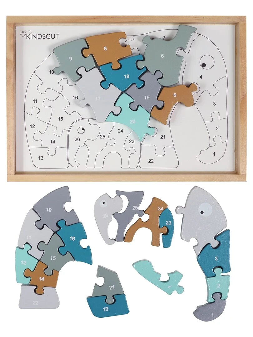 Puzzle lettre elephant en bois   Gris Bleu ciel Gris