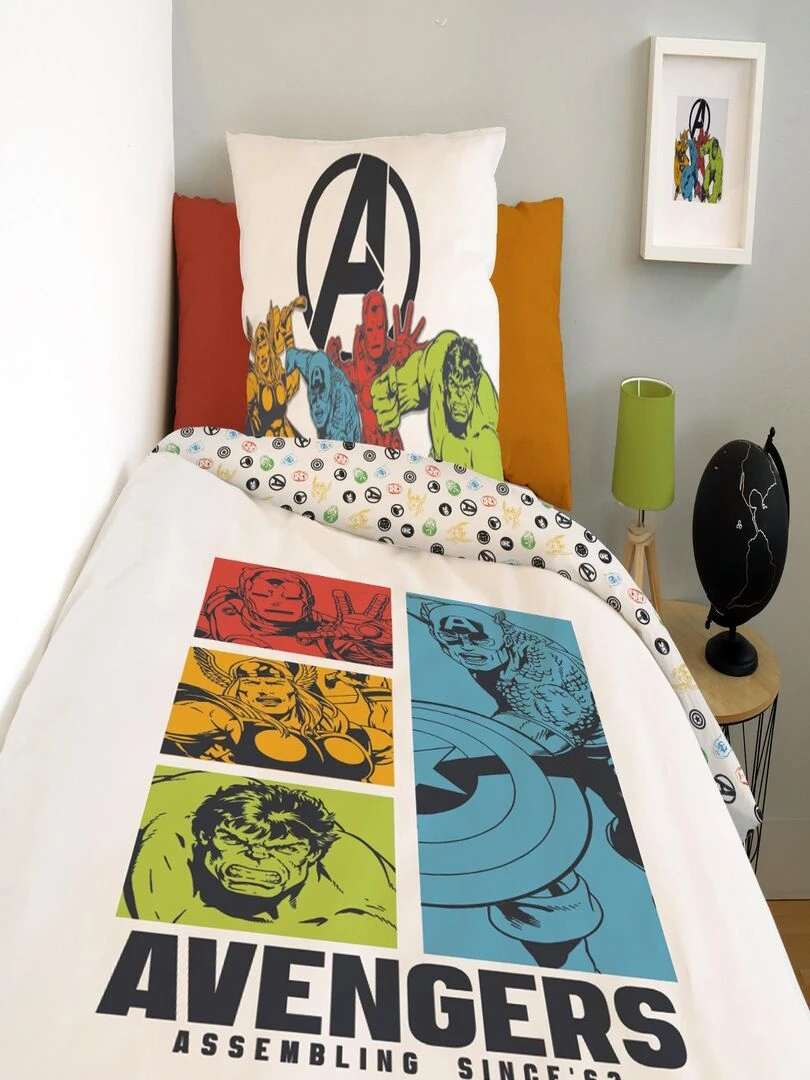 MARVEL   Housse de couette Avengers 140x200 cm   100% Coton   Blanc   Blanc