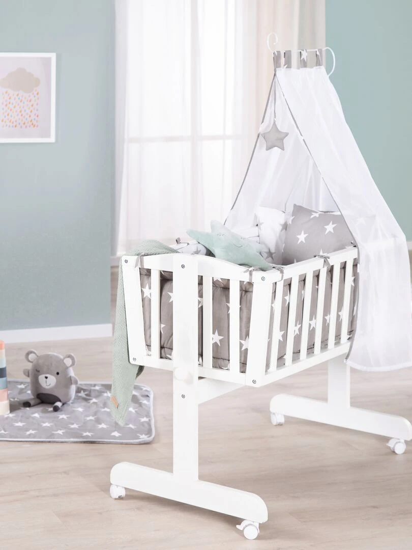 ROBA Berceau Little Stars 40x90 cm + Équipement Complet Bois Laqué Blanc Blanc
