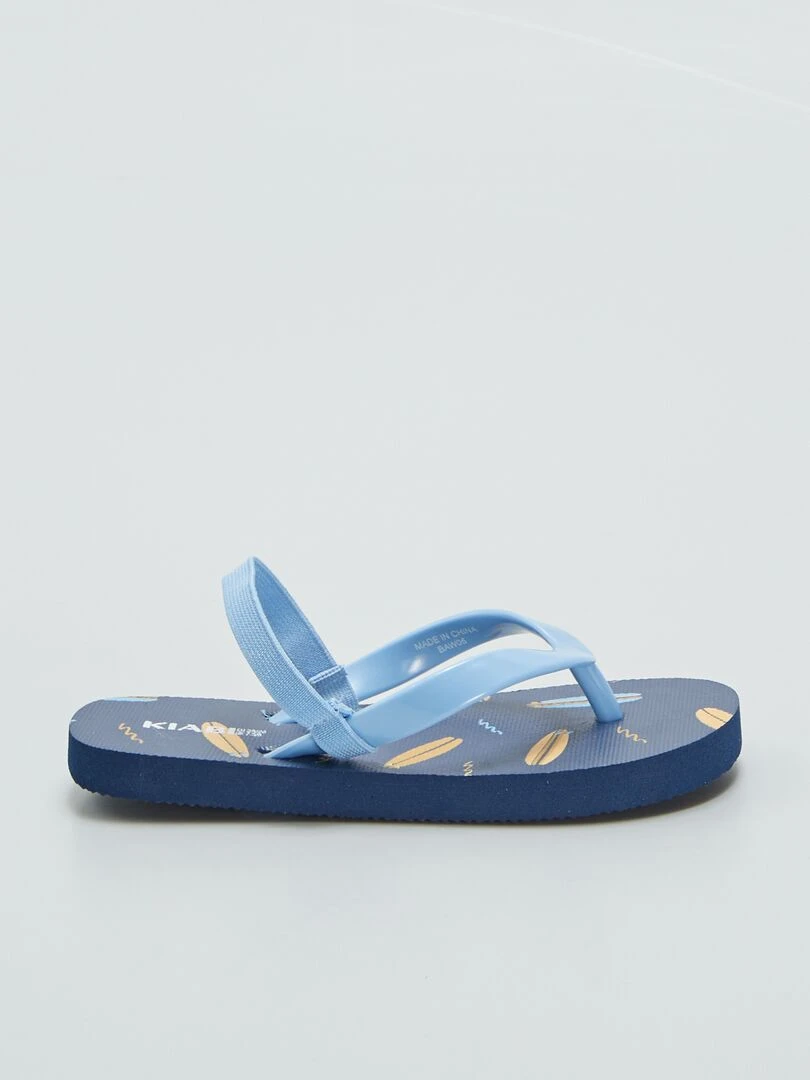 Tongs imprimé tropical à bride élastique Bleu
