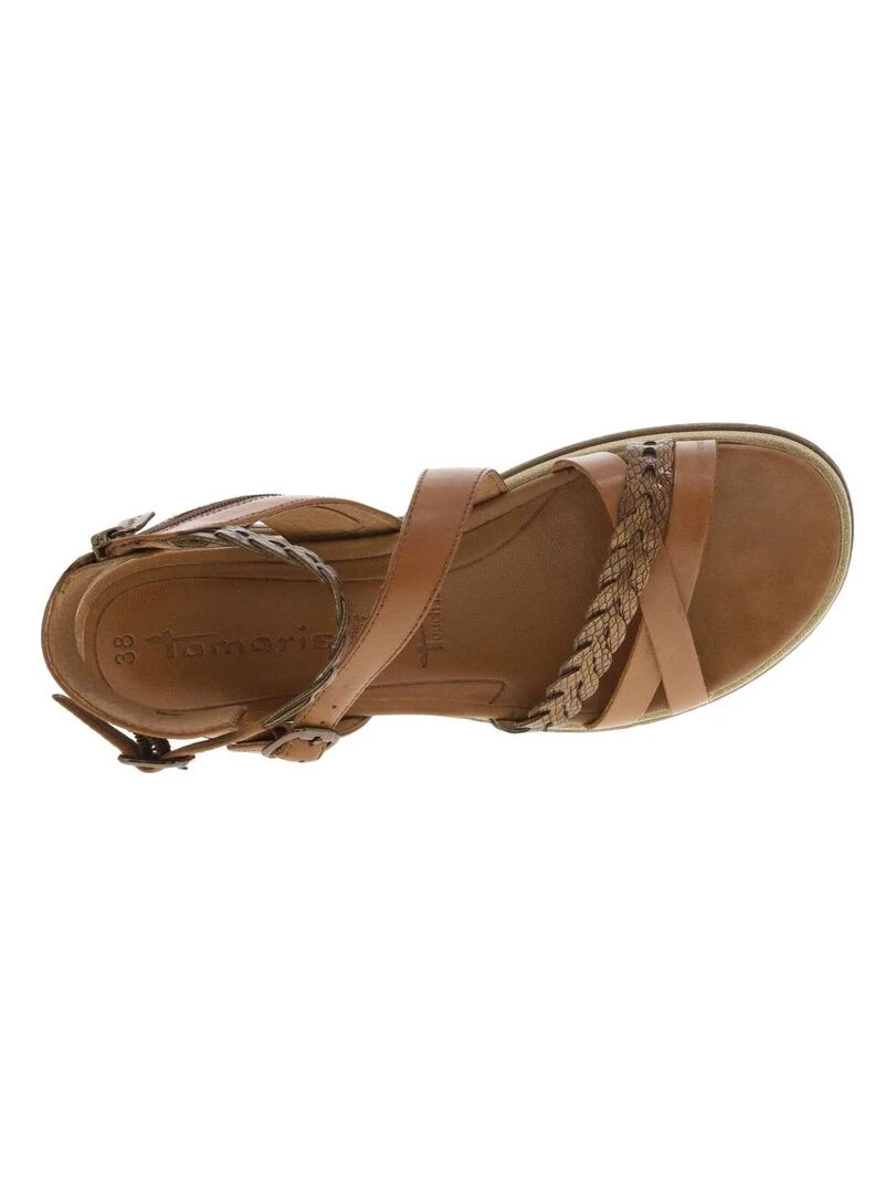 TAMARIS   Nu pieds cuir talon semi compensée   Cognac