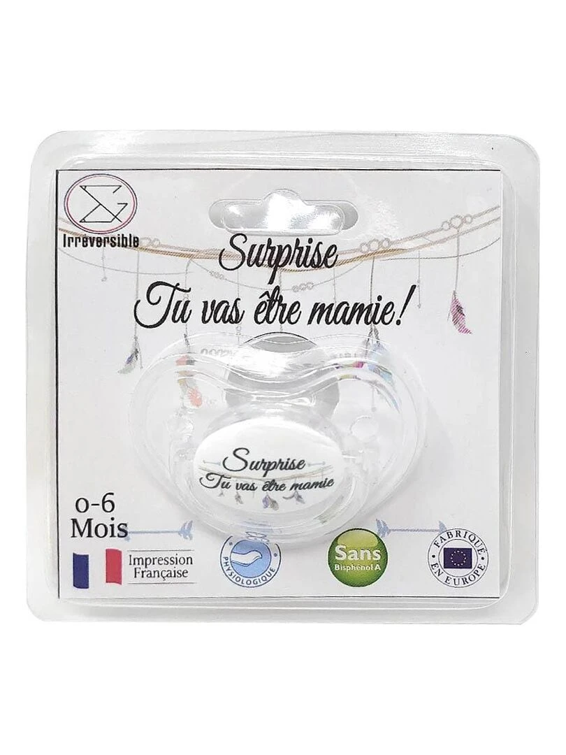 Sucette " Surprise tu vas être mamie "   Blanc